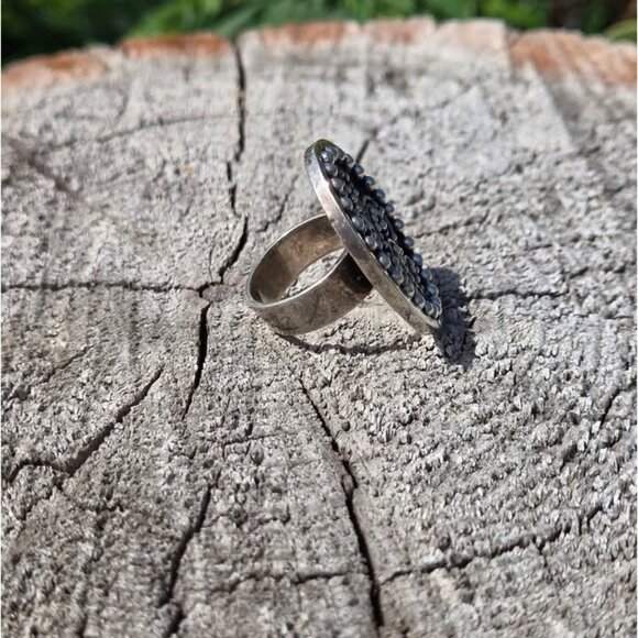 Large Sterling Silver Filigree Ring Southwestern Boho Style Heavy Solid Silver - Picture 5 of 10